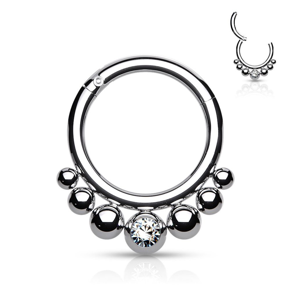 COPY - Septum or Daith Clicker Ring in Surgical Steel with Crystal Inlay 16g 8mm